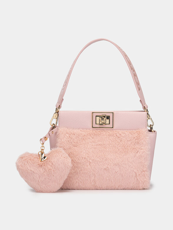 Handbag with faux fur texture and golden logo  - 1