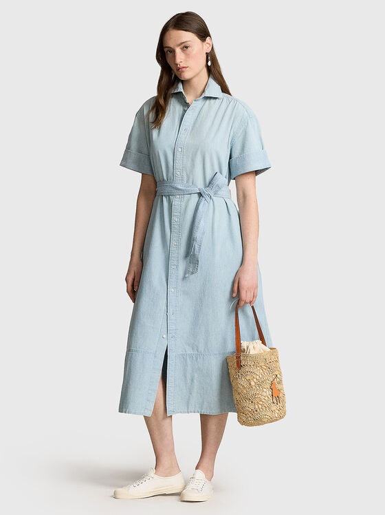 Cotton midi dress with short sleeves - 1