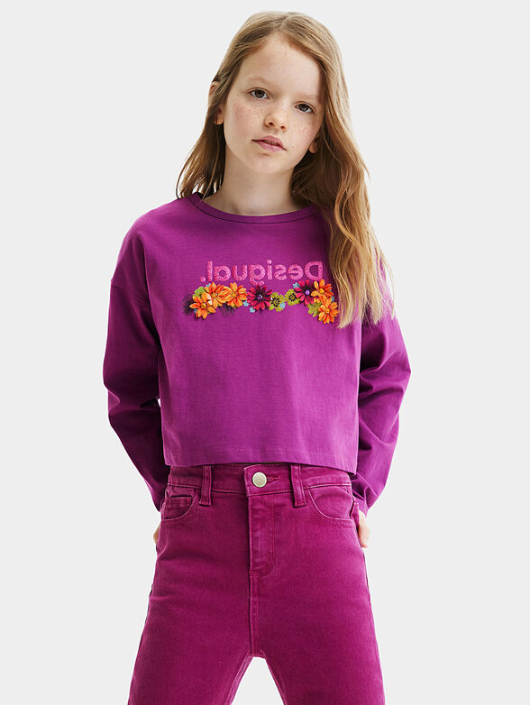 Blouse in purple color with logo and applications - 1