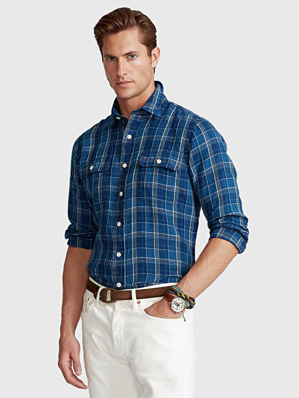 Classic fit indigo linen shirt - 1