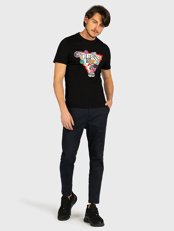Black cotton t-shirt with triangle logo - 4