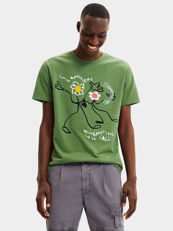 Green T-shirt with print - 1