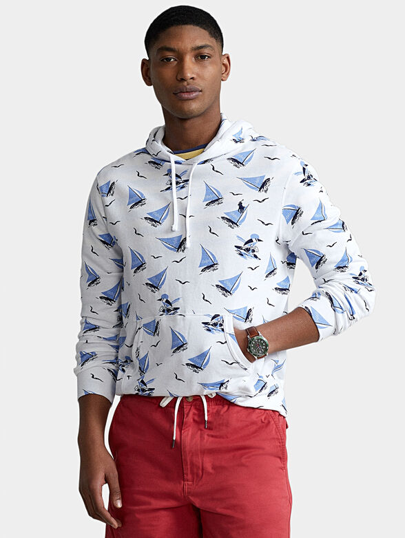 Sweatshirt with hood and sea prints - 1