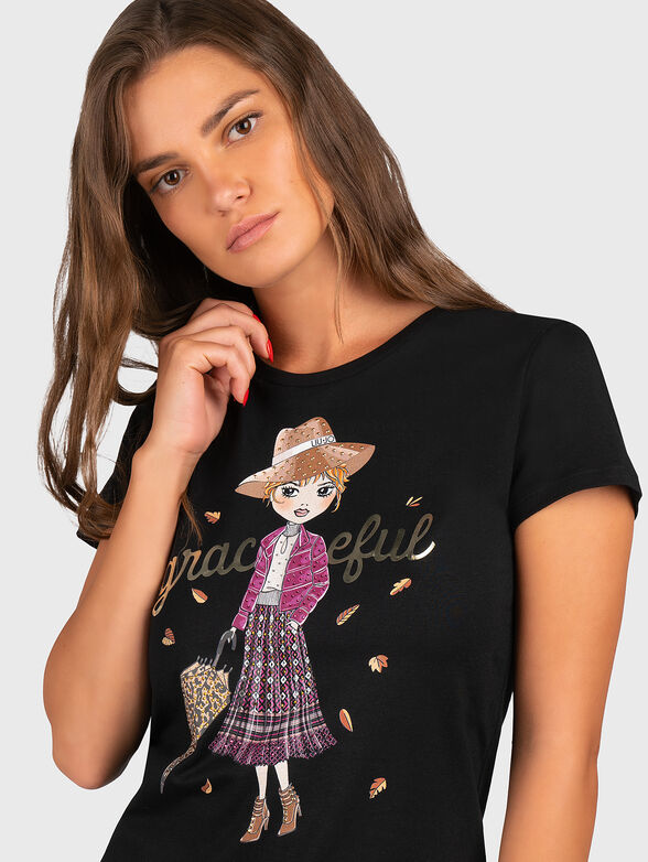Black T-shirt with an attractive print - 4