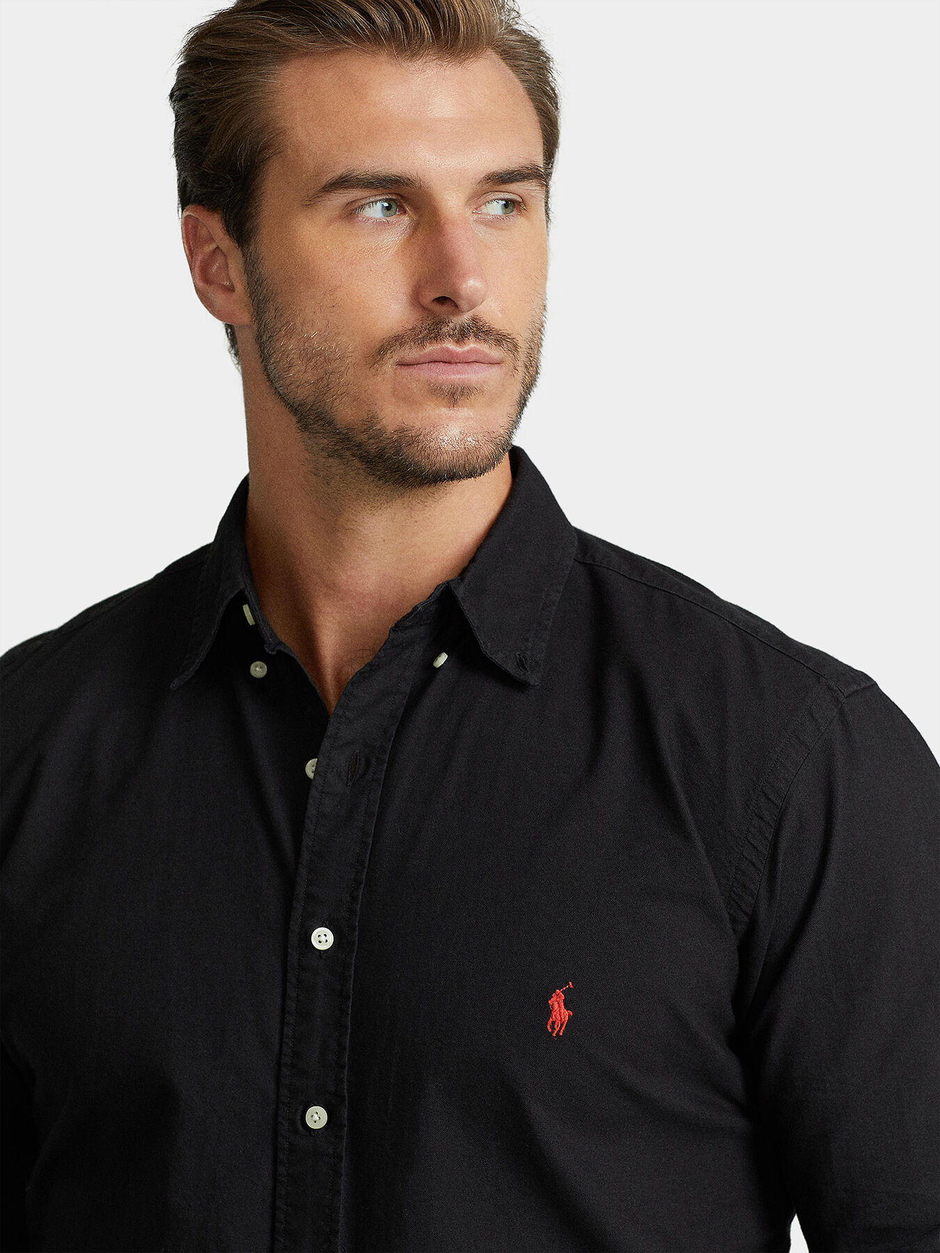 Black polo oxford shirt store