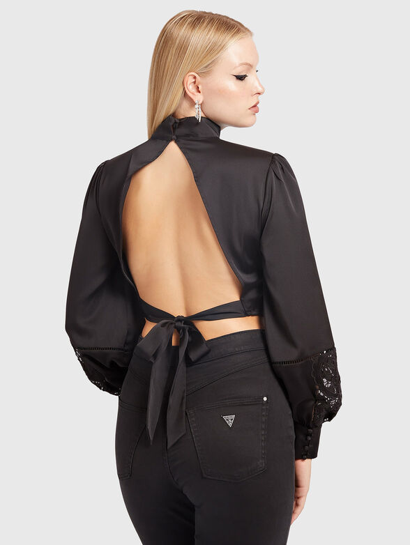 Black blouse with accent back and puff sleeve - 2