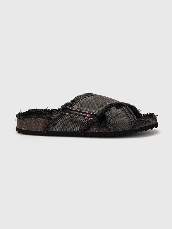 Denim slippers with a bleached effect - 1
