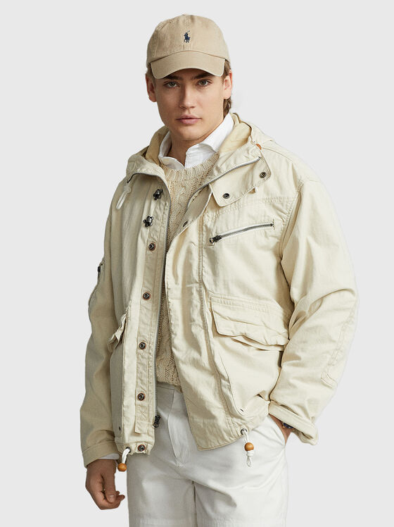 Cotton jacket with hood and accent pockets - 1