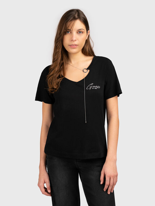 Black T-shirt with accent chain - 1