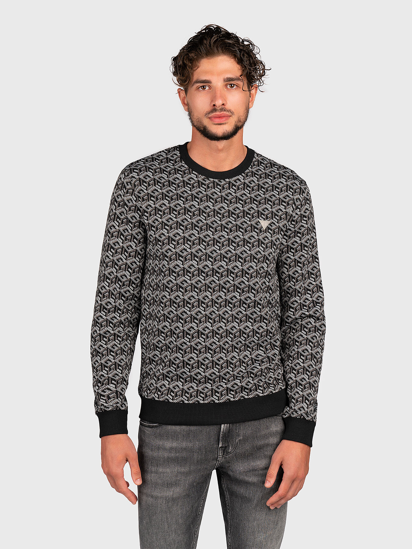 Jacquard sweater with monogram pattern brand GUESS Globalbrandsstore en