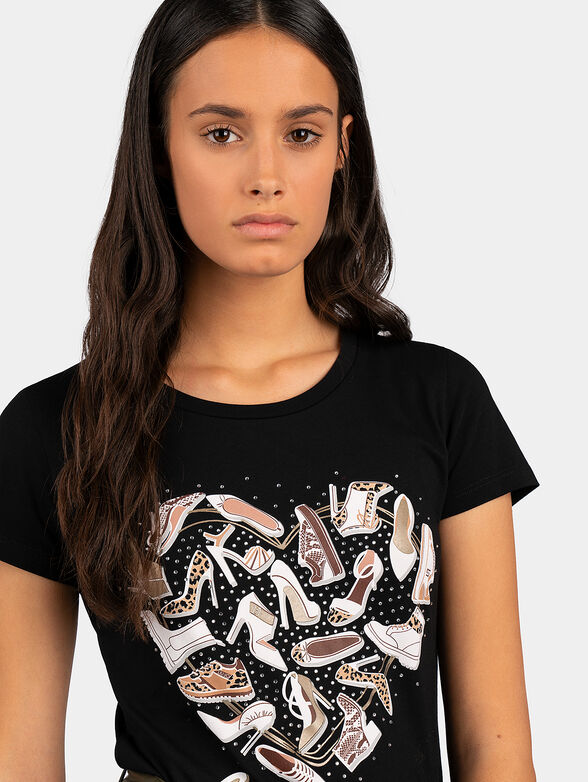 Black printed t-shirt with appliques - 2