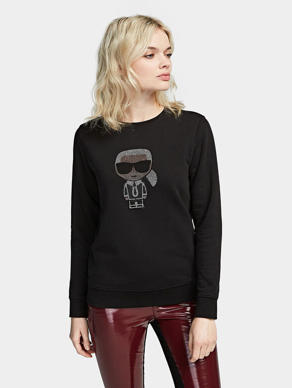 IKONIK Black sweatshirt with rhinestone logo print - 1