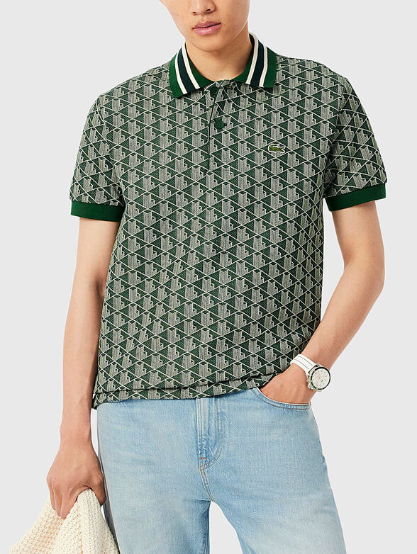 Polo shirt with accent collar in green - 1