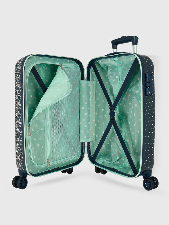 Navy blue suitcase with floral print - 5