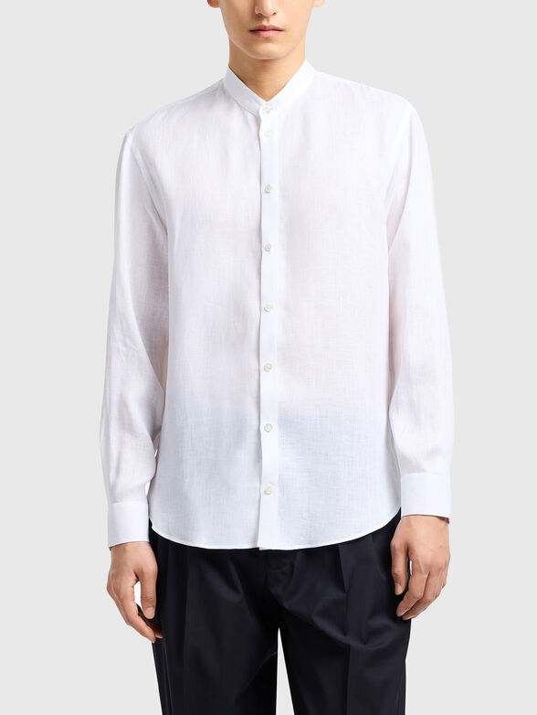 Linen shirt with long sleeves in blue - 1
