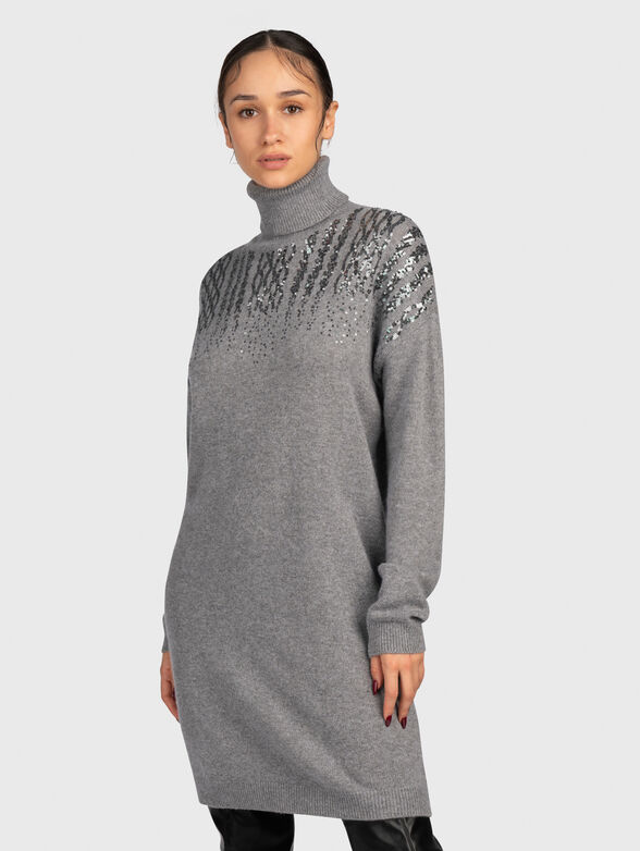 Black dress with sequins and polo collar - 1