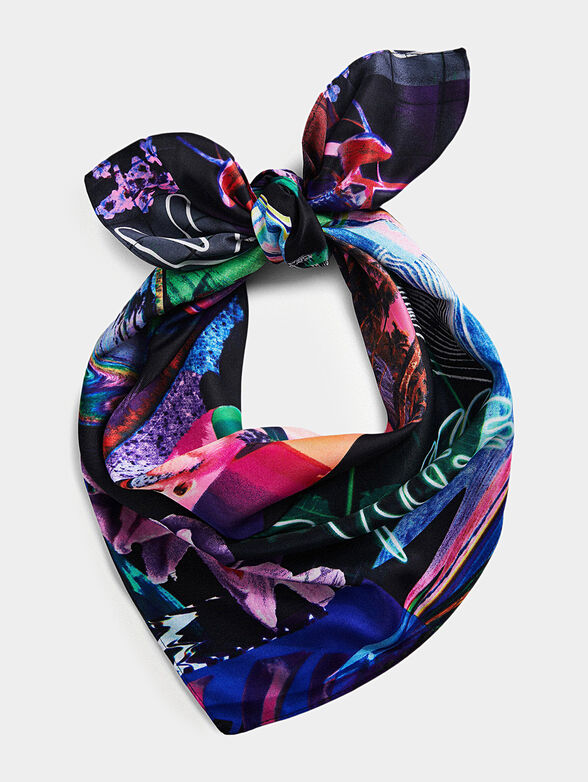 Scarf with multicolor tropical print - 1