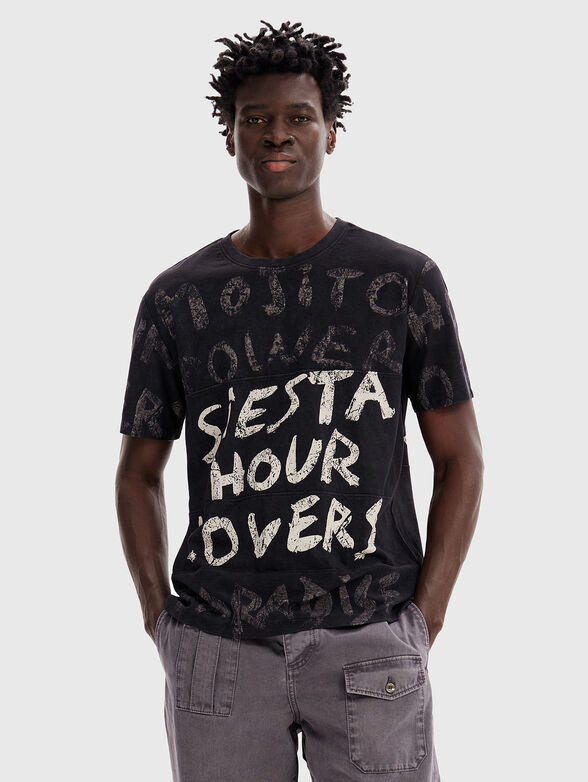 Black T-shirt with contrasting print - 1