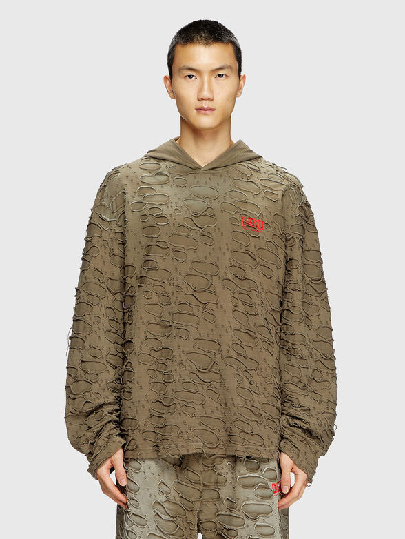 T-CRANE black sweatshirt with accent rips - 1