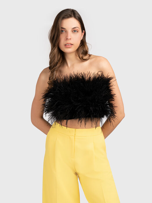 Black bandeau top with feathers