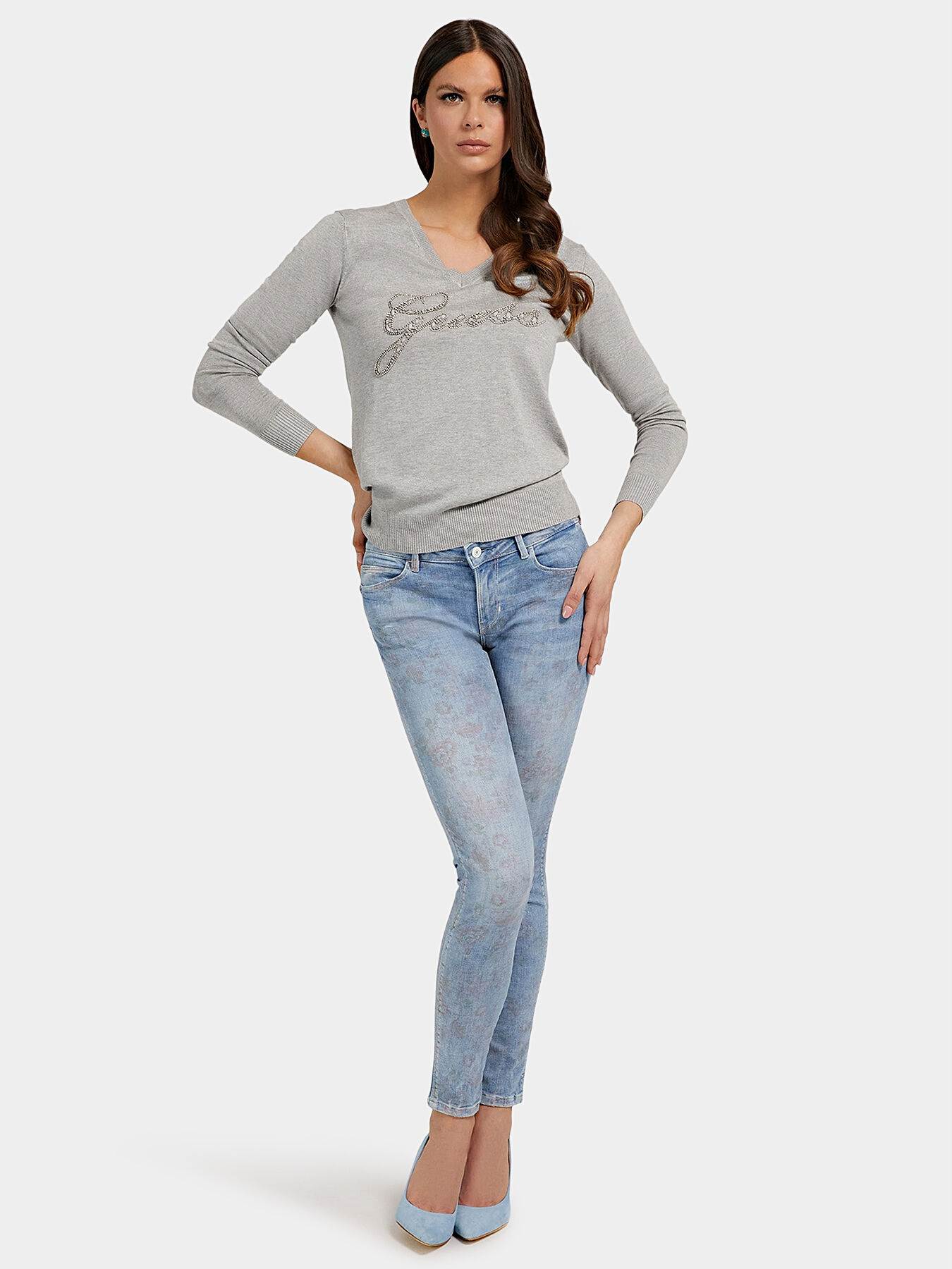 CURVE X jeans with floral print brand GUESS