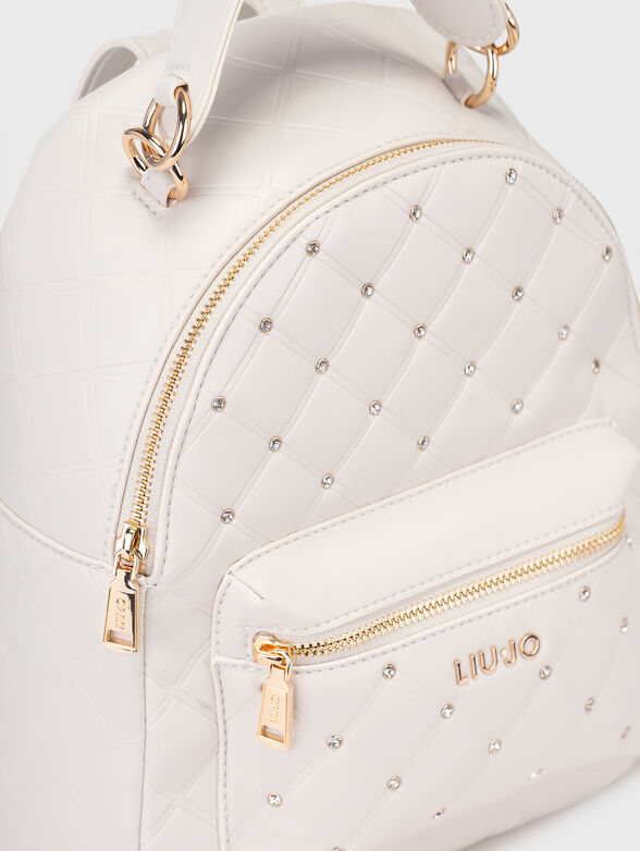 Crystal embellished backpack in beige - 4