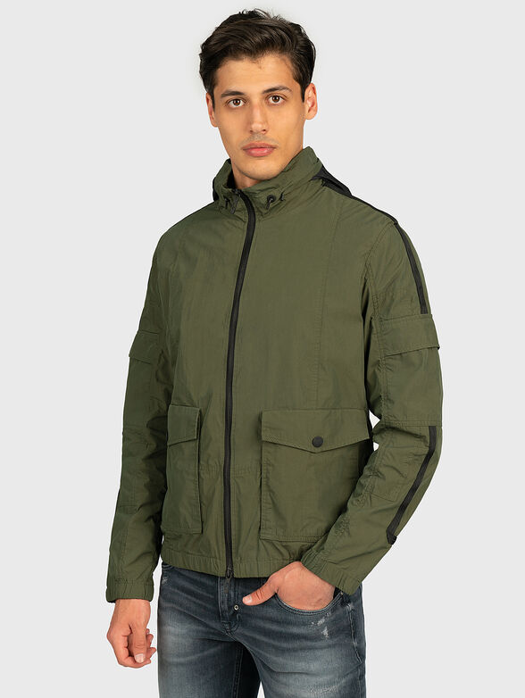 Green jacket with foldable hood - 2