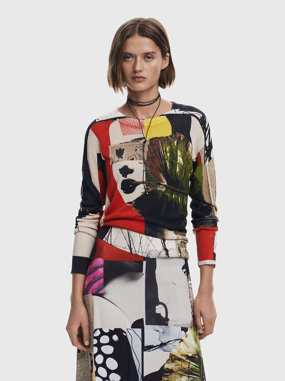 Linen blend sweater with print - 1