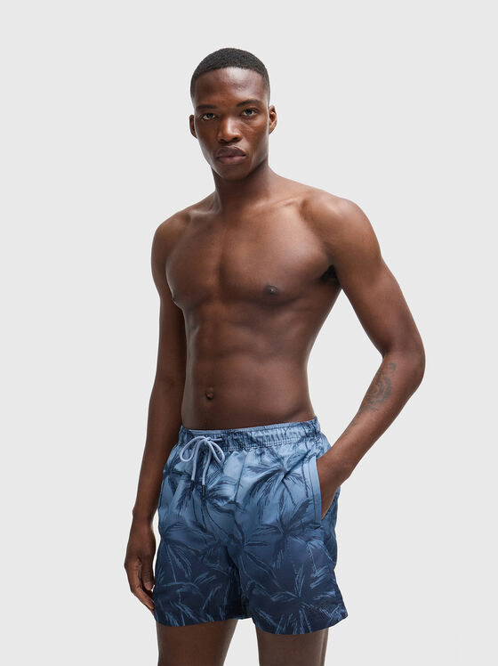 Beach shorts in blue color with print  - 1