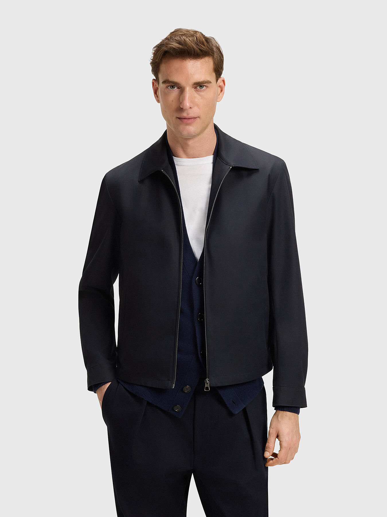 BOSS BECKHAM ブルゾン ダークブルー BECKHAM x BOSS cotton blend jacket with zip brand BOSS