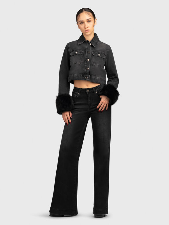 Denim jacket with faux fur sleeves - 2