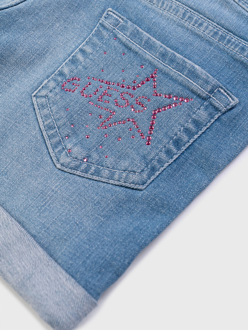 Denim shorts with rhinestone logo - 3