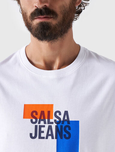 White cotton T-shirt with logo print  - 5