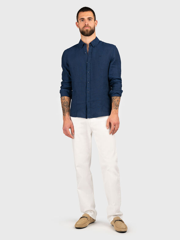 Beige linen shirt with logo detail - 2