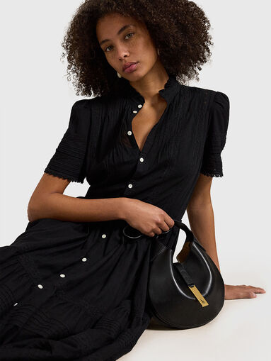 Midi black dress with contrast buttons - 5