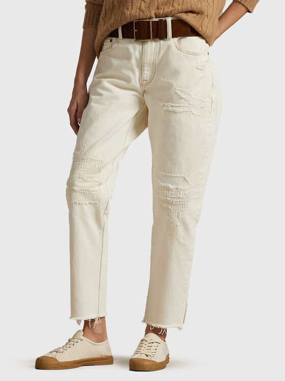 Jeans with patches in ecru - 1