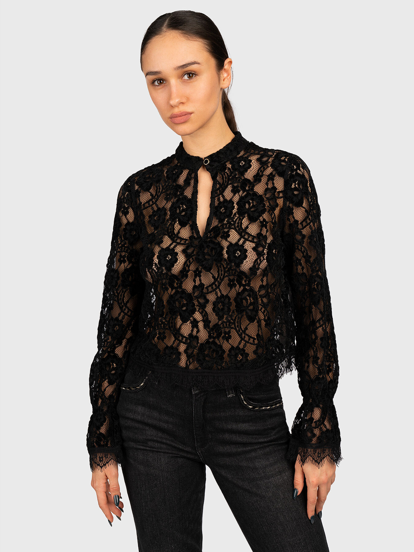 Black blouse with lace brand LIU JO — Globalbrandsstore.com/en