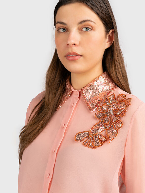 Shirt with floral accent and sequins - 4