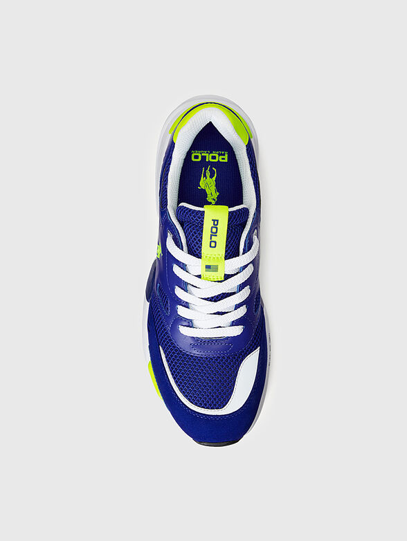 Blue sports shoes with neon accents - 4