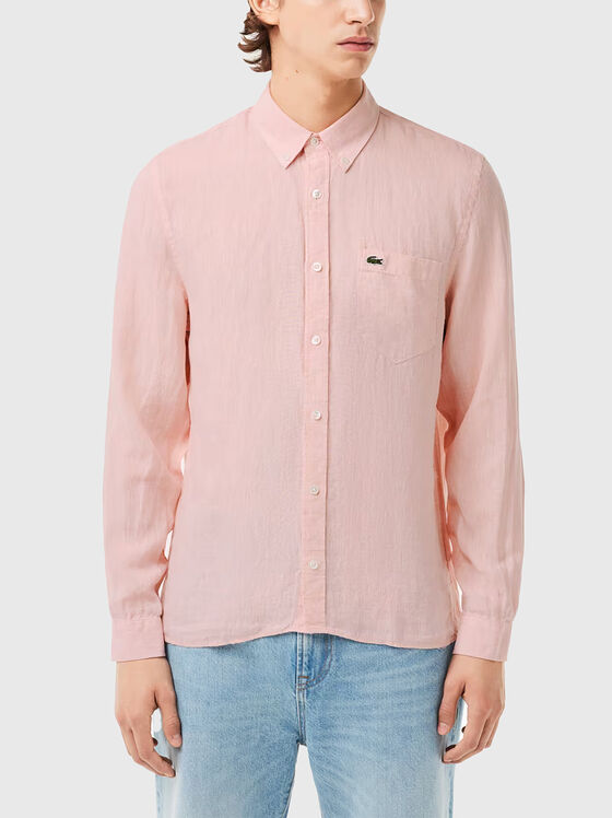 Розова риза от лен с лого бродерия - 1