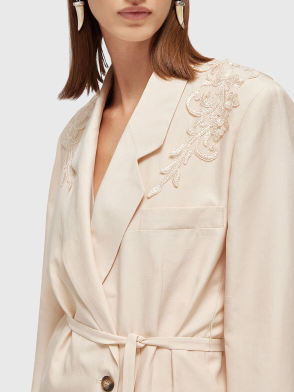 Oversized linen blend blazer with embroidery - 4