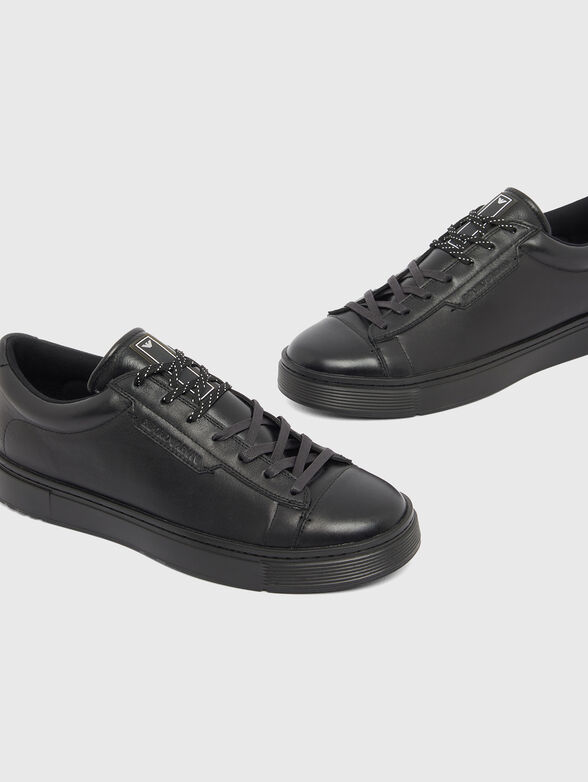 Dark blue leather sneakers - 4