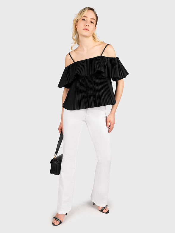 Black pleated top with ruffle - 2