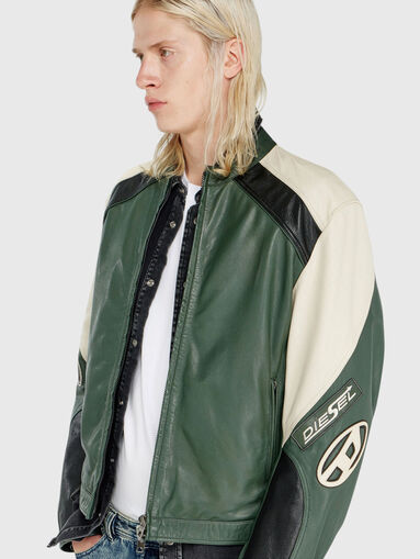 Leather biker jacket with logo detail - 5