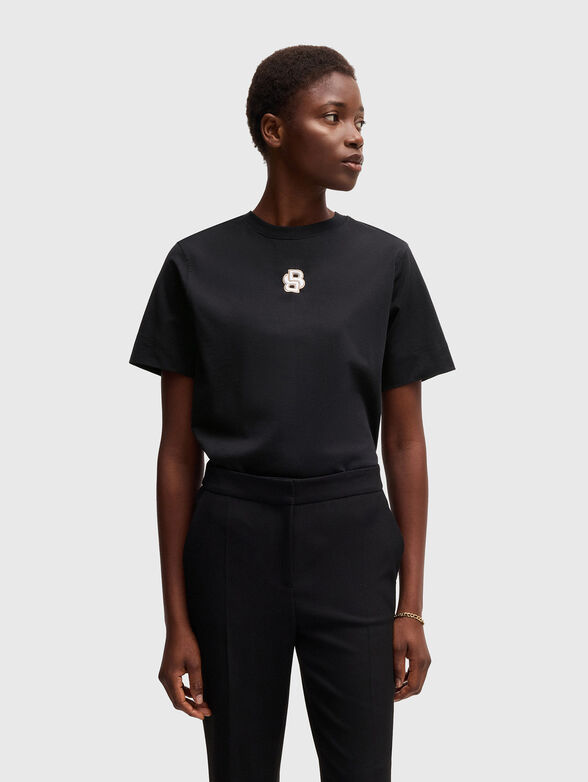 T-shirt with oval neckline and logo - 1