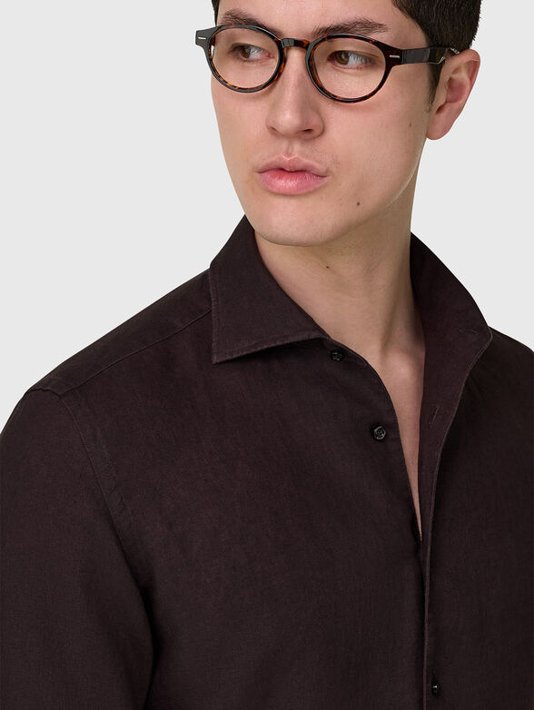 Dark brown linen shirt - 4