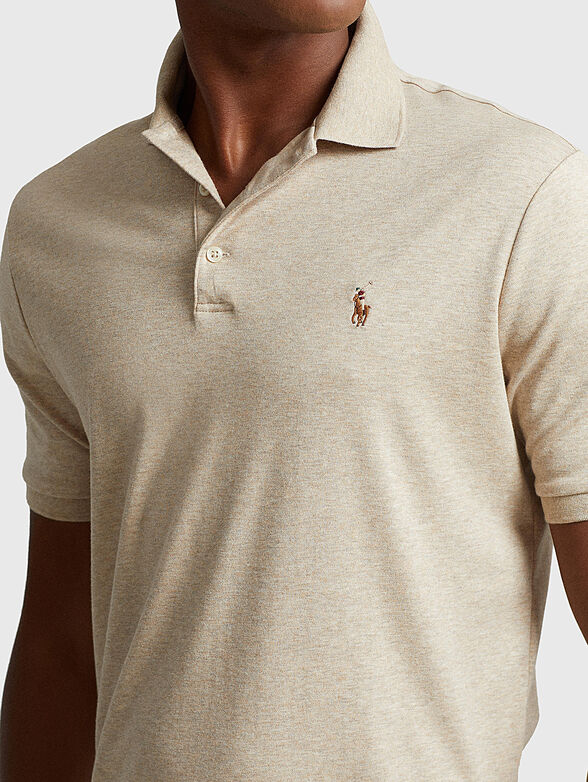 Beige Polo-shirt with multicoloured logo - 4