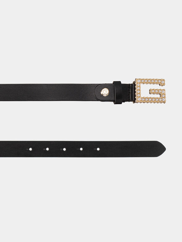 Black eco leather belt with logo buckle - 2