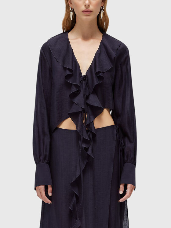 Къса блуза от лиосел с волани - 1