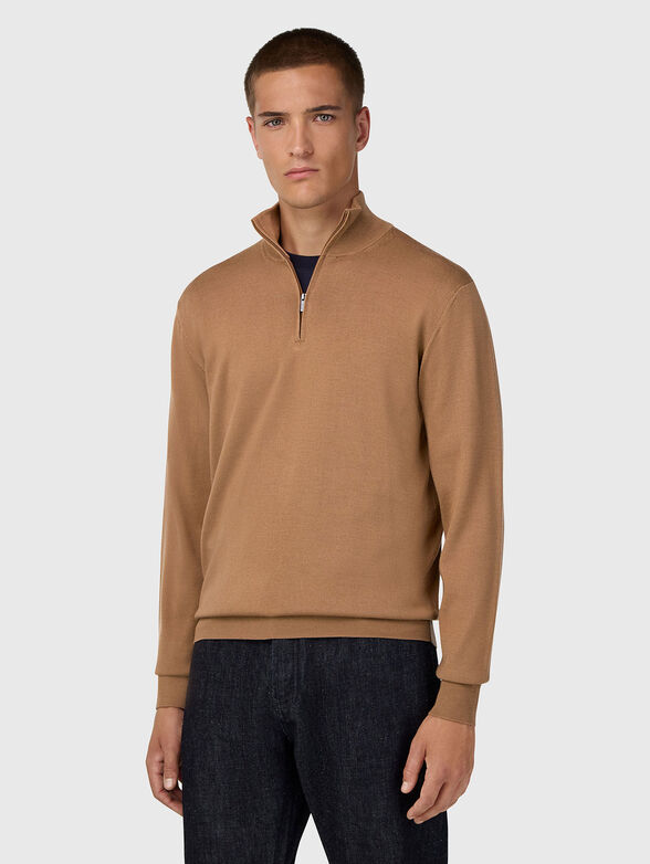 Pullover with polo collar and zipper - 1